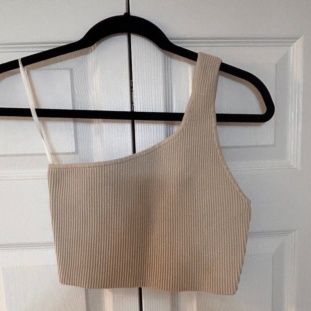 Babaton (ARITZIA Brand) One Shoulder Crop Top - Beige, Size: Medium